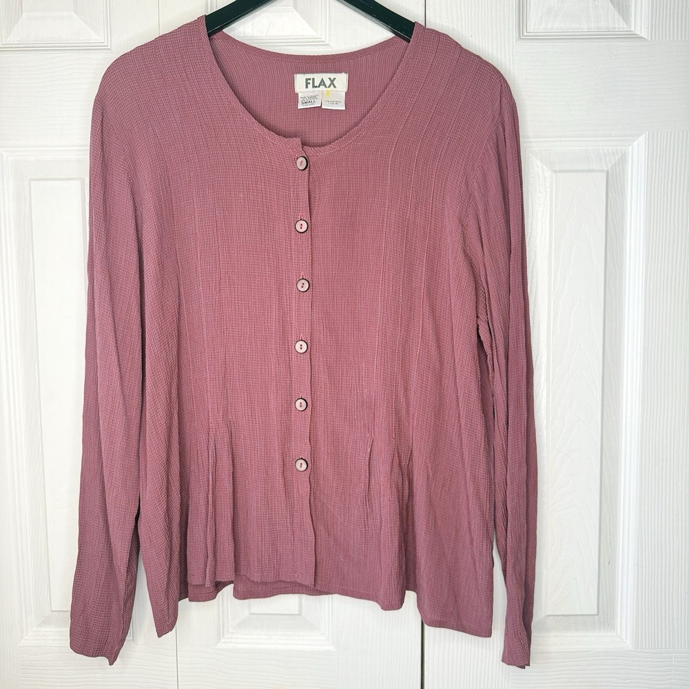 FLAX Rayon Acetate Cardigan Blouse Shirt Small Pink Textured Lagenlook